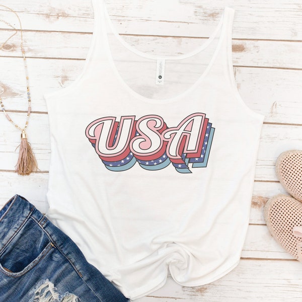 USA tank, 4th of July, Memorial day, America Tank, Women's Tank, Vintage, Red White Blue Shirt, Gift for Mom, Gift for Woman