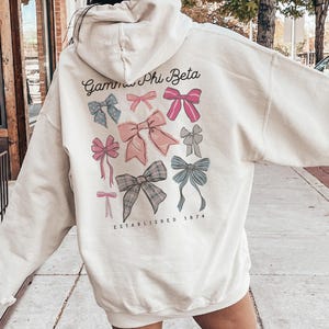 Unveröffentlichtes gama Phi Beta Bow Hoodie, gama Phi Sorority Hoodie, griechisches Buchstabe Sweatshirt, College Bekleidung, Sorority Pullover