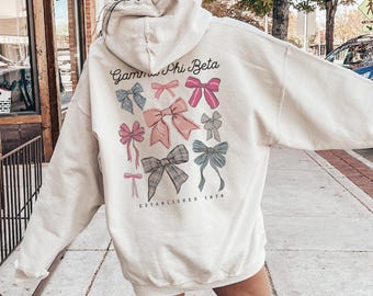 Unpublished Gamma Phi Beta Bow Hoodie, Gamma Phi Sorority Hoodie, Greek Letter Sweatshirt, College Apparel, Sorority Pullover