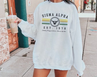 Pigment-Signatur-Wappen-Shirt, Pigment-Alpha-Kapuzenpullover, Pigment-Signatur-Sweatshirt, Sorority-Kamm-Shirt
