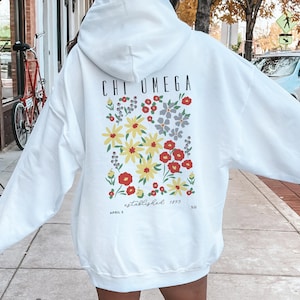 Chi Omega Flower Market Poster Hoodie, Chi O Oversized, Custom Greek Apparel, Trendy Alpha Xi Delta Apparel