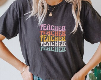 Comfort Colors Teacher Shirt, Groovy Graphic Tee, Vintage, School, Elementary School, School Spirit Tee, School Mascot Shirt