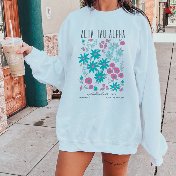 Zeta Tau Alpha Oversized Shirt, Zeta Tau Flower Market Hoodie, ZTA Flower Sweatshirt, Zeta Tau Alpha sorority shirt