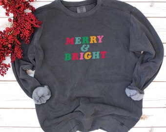 Merry and Bright Christmas Sweatshirt, Fleece, Gift for women, Christmas gift, Fleece, Gift, Retro, Vintage, Holiday, Christmas Gift