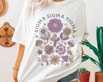Camisa grande Cottagecore Sigma Sigma Sigma, moletom com capuz Cottage Core Tri Sigma, moletom Tri Sigma Mushroom, camiseta Mushroom Sorority