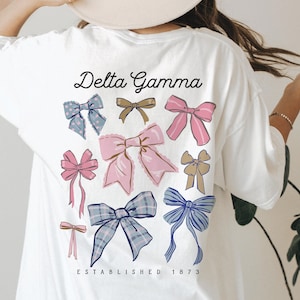 Delta Gamma Comfort Colors Bow Shirt, Cute Bow Sorority Apparel, Gift for Sorority Sisters, Big Little Reveal, Recruitment Shirts