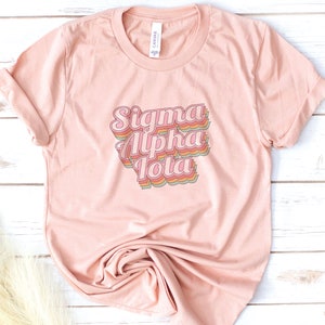 Koszulki bractw studenckich, Retro, Vintage, Alpha Sigma Alpha, Phi Sigma Sigma, Alpha Delta Pi, Rekrutacja, duże małe koszulki, Szkoła podstawowa, Lata 70.