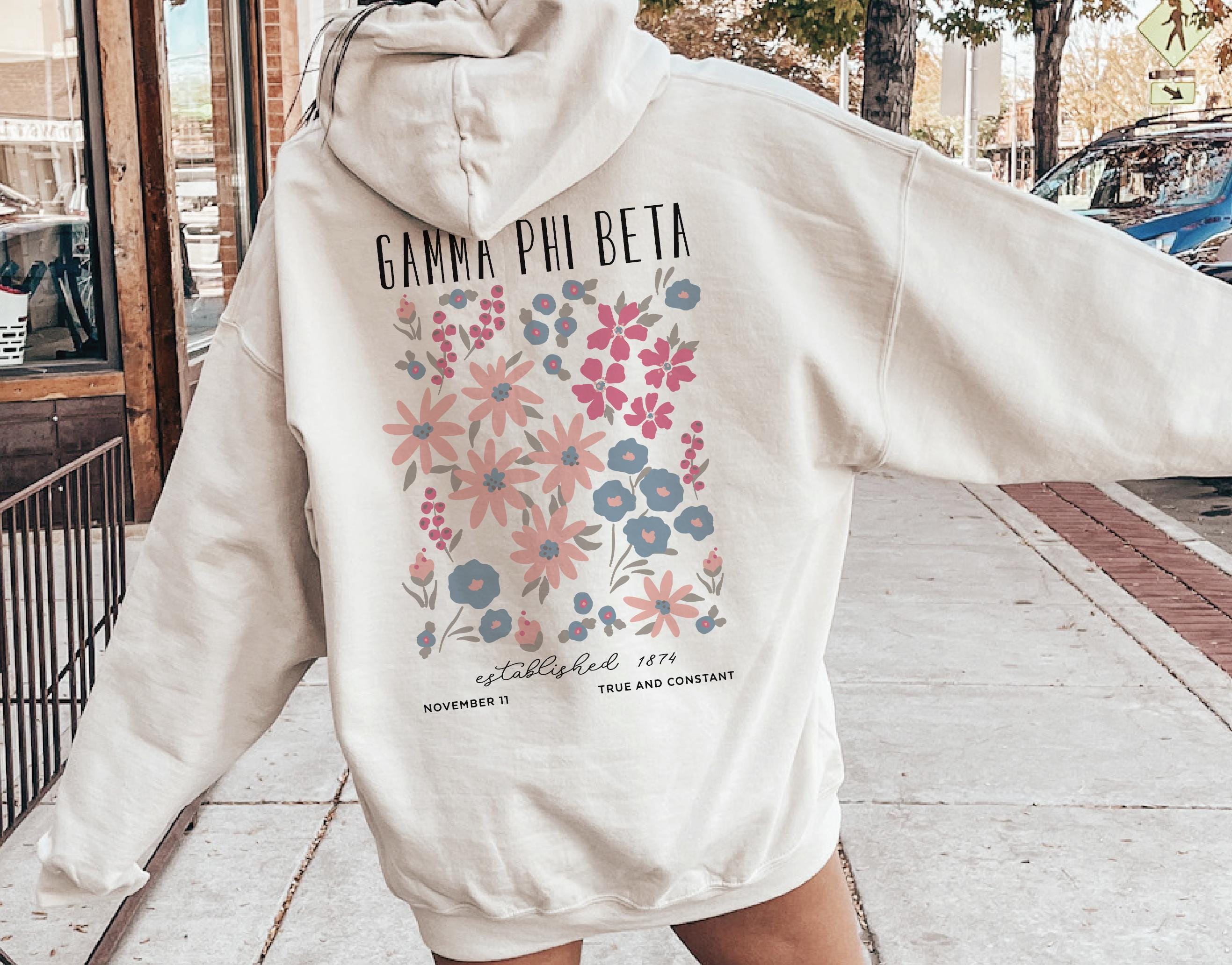 Gamma Phi Beta Flower Market Poster Hoodie, Gamma Phi Beta Oversized, Custom Greek Apparel, Trendy Gamma Phi