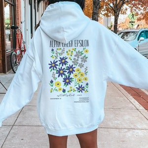 Alpha Omega Epsilon Übergroßes Hemd, kundenspezifisches griechisches Kleid, trendiger Alpha Omega Epsilon Hoodie, AOE Blumen-Sweatshirt, AOE Sorority-Shirt