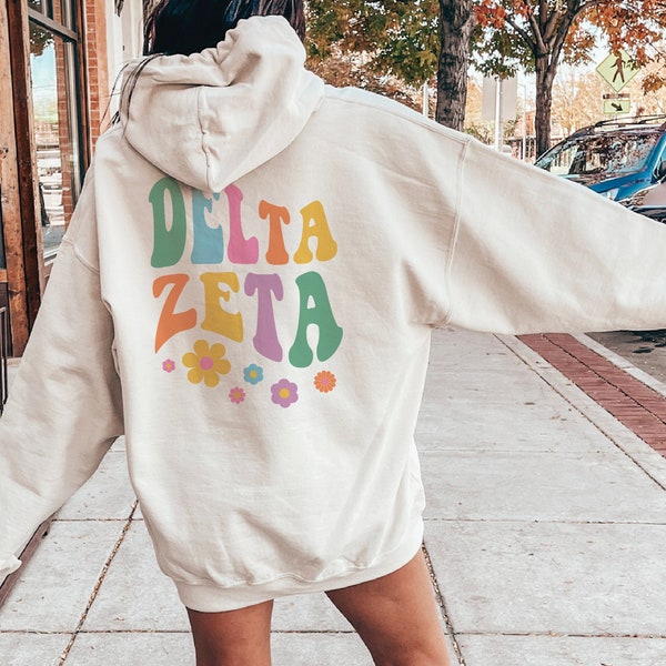 Delta Zeta Oversized Hoodie Sweatshirt, DZ Hooded Fleece, Custom Delta Zeta Shirt, Trendy DeeZee