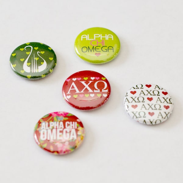 Alpha Chi Omega 1" Buttons, Alpha Chi, AXO, Buttons, Sorority buttons