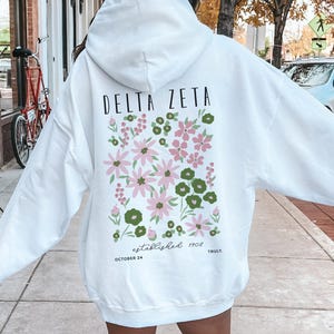 Delta Zeta Flower Market Poster Hoodie, Delta Zeta Oversized, Custom Greek Apparel, Trendy DeeZee Apparel