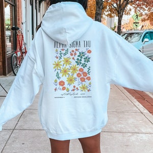 Alpha Sigma Tau Oversized Shirt, Trendy Alpha Tau Hoodie, Alpha Sigma Tau Flower Sweatshirt, Alpha Sig sorority shirt