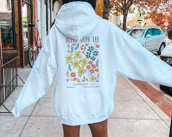 Alpha Sigma Tau-oversized shirt, trendy Alpha Tau-hoodie, Alpha Sigma Tau-sweatshirt met bloemen, Alpha Sig-studentenclubshirt