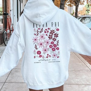 Alpha Phi Flower Market Poster Hoodie, Alpha Phi Oversized, Custom Greek Apparel, Trendy Alpha Phi, APhi Flower Sweatshirt