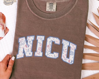 NICU Nurse Shirt Blue Toile Floral Neonatal ICU Sweatshirt Gift for Preemie Nurse Comfort Colors Hoodie Crewneck Nurse Appreciation Tote