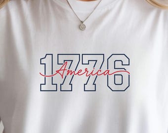 Camiseta América 1776, Camiseta del 250 aniversario de EE. UU., Top patriótico universitario, Bella Canvas 3001, Sudadera Gildan 18000, Camiseta sin mangas del Día de la Independencia