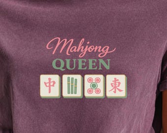 Mahjong Queen Comfort Colors Shirt, Funny Mahjongg Tile Game Tee, Gift for Mahjong Lover, Game Night Outfit, Mah Jongg Social Club Tshirt