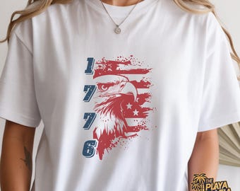 Camiseta patriótica del águila de 1776, camiseta del 250 aniversario de Estados Unidos, bandera estadounidense grunge, Bella Canvas 3001, sudadera Gildan 18000, camiseta sin mangas del Día de la Independencia