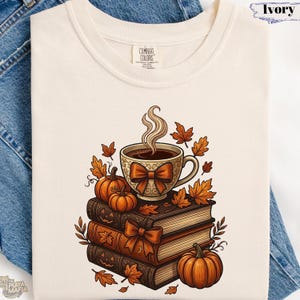 Fall Books Coffee Shirt - Spooky Pumpkin Sweatshirt - Autumn Bookworm Crewneck - Cute Book Lover Gift - Coziest Pumpkin Patch Tee