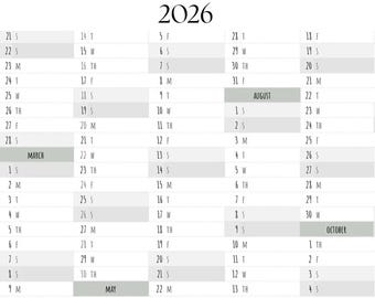 2026 Yearly Planner Calendar Printable, Personal, Poster, Calendar Poster, Digital Calendar, 2026 Calendar, 2026 Planner, Yearly Overview