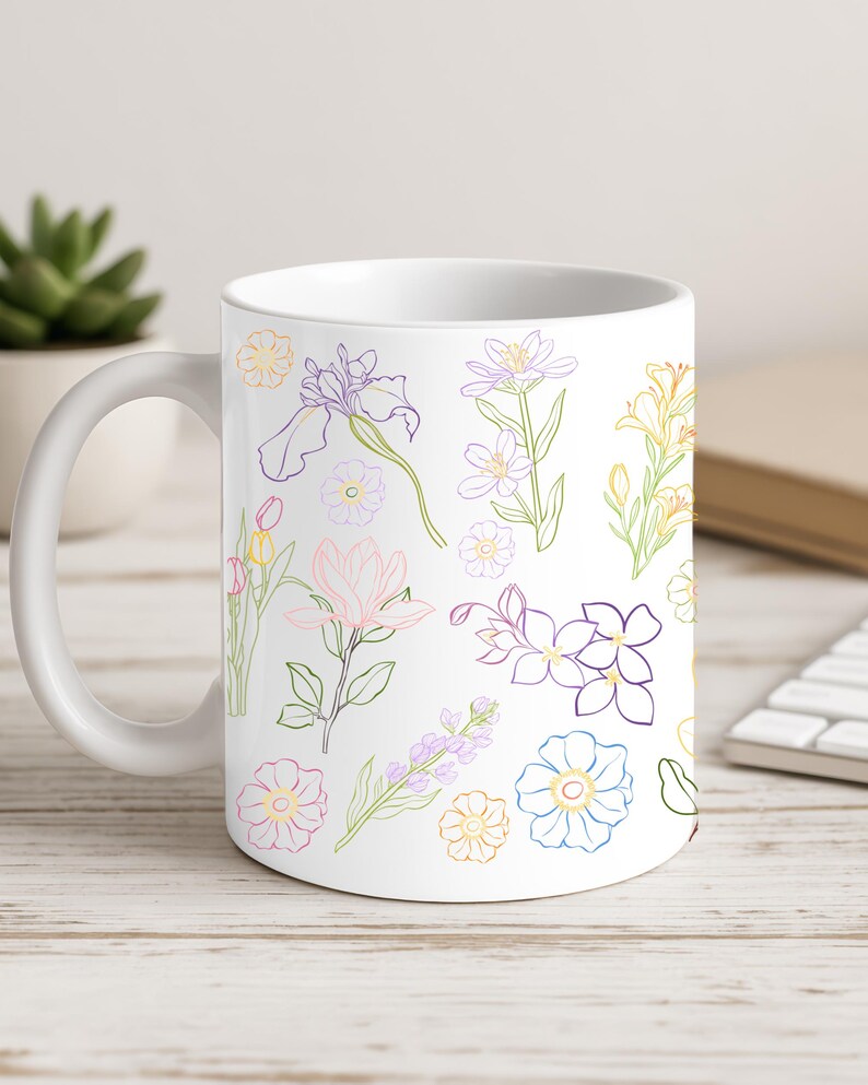 Scattered Wildflower Mug Cottagecore Floral Coffee Mug Minimal ...