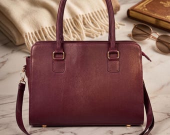 Maroon Leather Satchel for Women - Professional Work Bag & Crossbody Purse - Chic Vegan Leather Handbag - Gift for Her, Mothers Day Gift