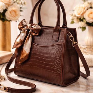 Personalized Crocodile Pattern Leather Tote Bag-Elegant Handbag for Women - Embossed Leather Work Bag - Classic Top Handle Satchel