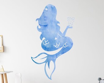 Watercolor Mermaid Wall Decal Personalized Girls Room Decor - VWAQ - NA24
