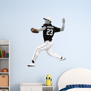 Custom Boys Baseball Wall Decals with Name - Personalized Baseball Wall Sticker Sports Decor - VWAQ - HOL64