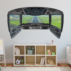 Aviation Wall Art - Cockpit Wall Decal Window Wall Mural | Airplane Window Wall Decal - Runway Decor Vinyl Wall Decal - VWAQ CP1