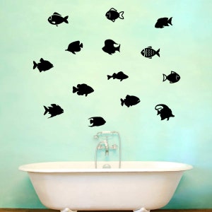 VWAQ School of Fish Wall Stickers Pack of 14 Vinyl Decals V2 Black