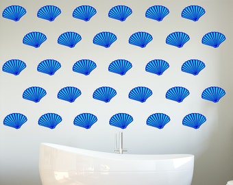 Seashells Wall Decor - Nautical Wall Decals Sea Shell Vinyl Stickers, Beach Theme - VWAQ-POF2