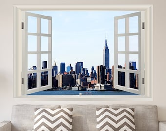 VWAQ Manhattan Window Wall Sticker - New York City Skyline Wall Decal Print - NWT9