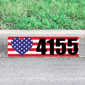Customized Heart American Flag Curb Sticker House Number Decal Personalized Address Sign Curbside - PCCD3 - VWAQ