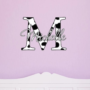 Custom Name Decal - Personalized Gift - Cow Print Wall art Sticker - Personalized Name Monogram Decal - Insert Name and Letter - VWAQ-CC1