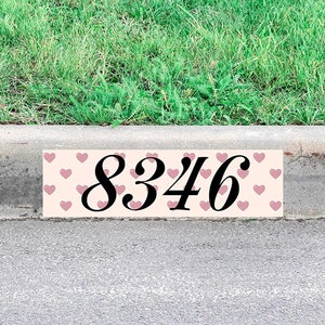 Custom Curbside Address Stencil Decal Peel and Stick Street Number Hearts Curb Sticker - PCCD18 - VWAQ