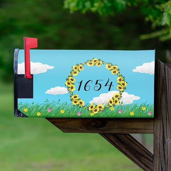 Sunflower Decor Mailbox Cover Personalize Sunflower Magnetic Mailbox Numbers Custom Address Magnetic Mailbox Wrap - VWAQ PMBM19