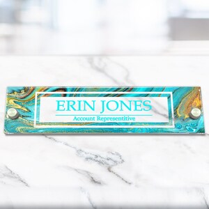 Aesthetic Decor, Acrylic Sign Office Door Name Plate for Desk or Wall, Marble Design (VWAQ-WACS33)