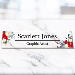 Aesthetic Decor, Office Door Name Plate Acrylic Sign for Desk or Wall, Floral Design (VWAQ-WACS30)
