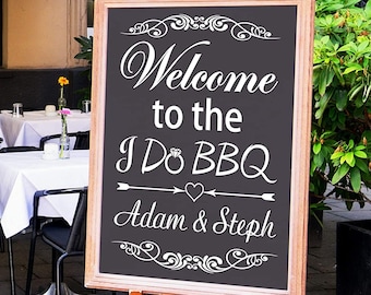 Personalized Wedding Decal | Welcome to The I Do BBQ Custom Name Lettering For Sign | Marriage Decorations | VWAQ-CS31