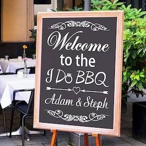 Personalized Wedding Decal | Welcome to The I Do BBQ Custom Name Lettering For Sign | Marriage Decorations | VWAQ-CS31