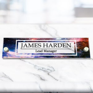 Office Door Name Plate Acrylic Sign Aesthetic Decor for Desk or Wall, Outer Space Design (VWAQ-WACS48)