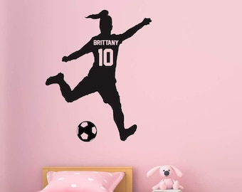 Soccer Wall Decal - Personalized Name Girls Soccer Player Wall Sticker - Custom Name Soccer Ball Girls Room Decor - VWAQ - TTC25