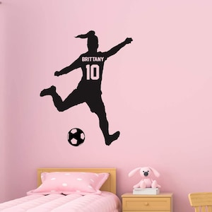 Soccer Wall Decal - Personalized Name Girls Soccer Player Wall Sticker - Custom Name Soccer Ball Girls Room Decor - VWAQ - TTC25