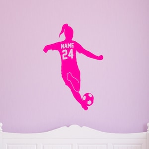 Custom Name Girls Soccer Player Wall Decal with Personalized Name and Soccer Ball - VWAQ TTC20