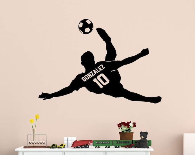 Soccer Wall Decal Personalized Soccer Player Name Wall Decal Custom Name Boys Room Sports Decor - VWAQ CS17