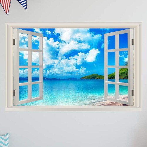 Sunset Beach Wall Decal Window Wall Mural Decor 3D Ocean Etsy