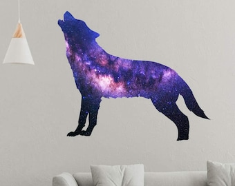 Galaxy Wolf Howling Wall Decal - Space Sticker Bedroom Decor - VWAQ SC16
