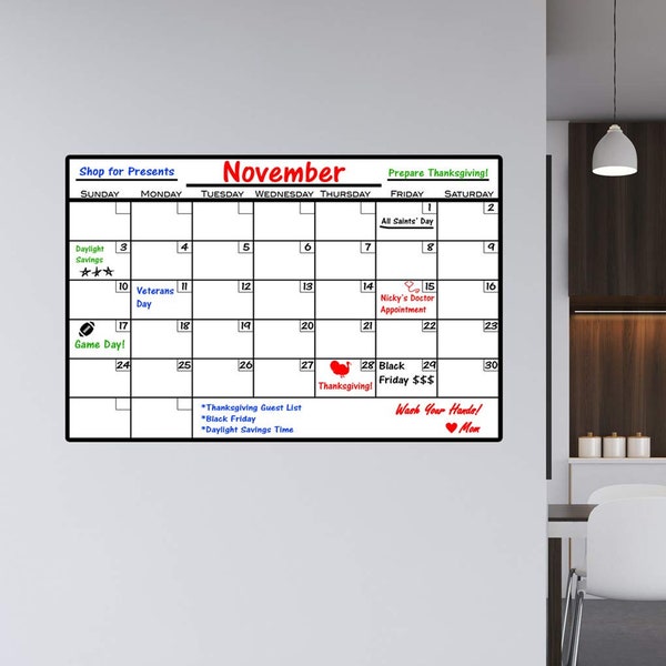 Dry Erase Calendar Wall Decal - Peel and Stick Whiteboard VWAQ - DRV1